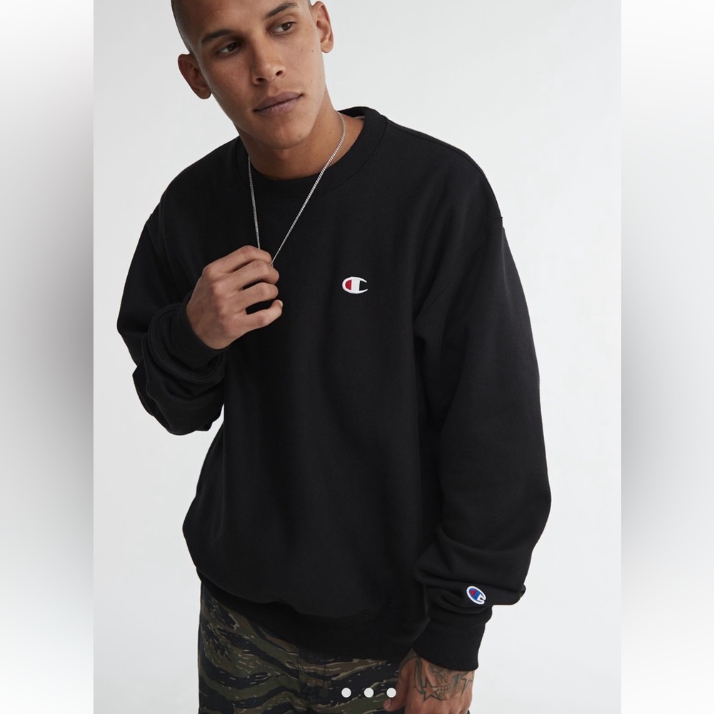 men's black champion reverse weave crew